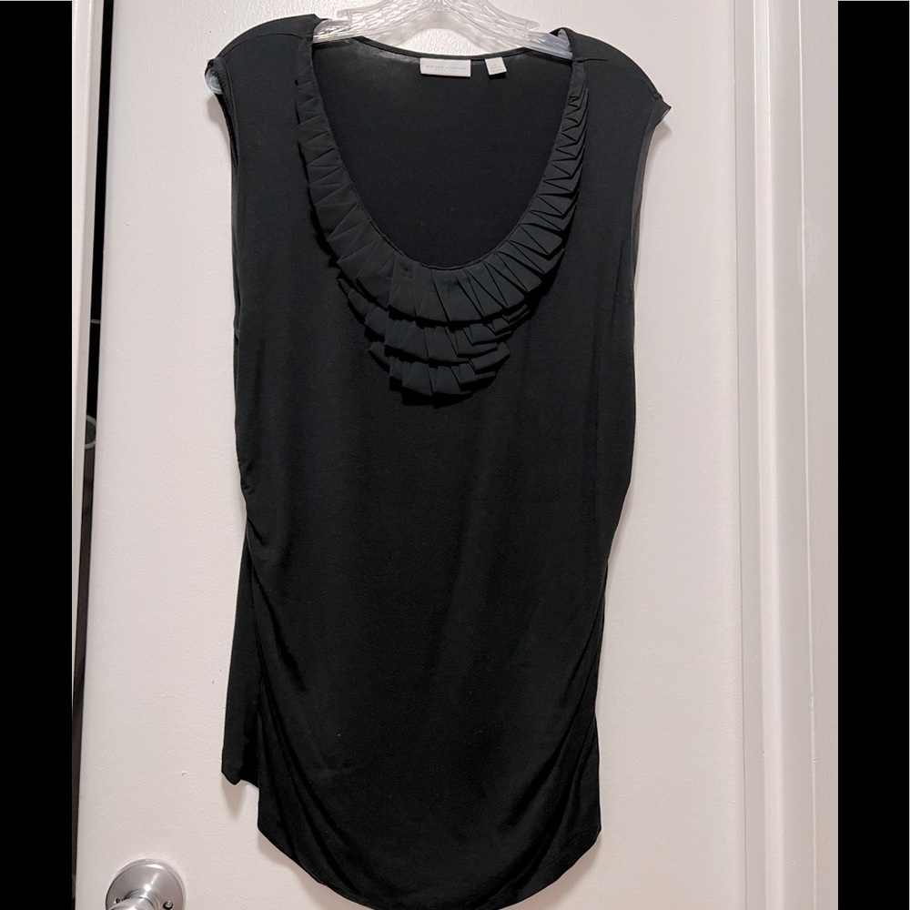 Black Sleeveless Ruffle-Neck Women's Top